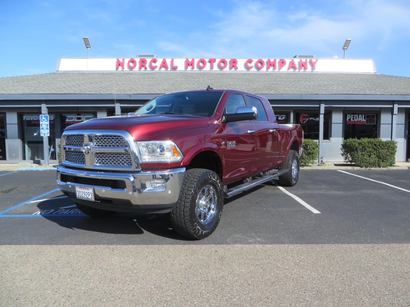 2017 MAROON /TAN RAM 3500 Laramie Mega Cab 4WD (3C63R3ML6HG) with an 6.7L V8 OHV 16V DIESEL engine, automatic transmission, located at 2630 Grass Valley Highway, Auburn, CA, 95603, (530) 508-5100, 38.937893, -121.095482 - Photo#0